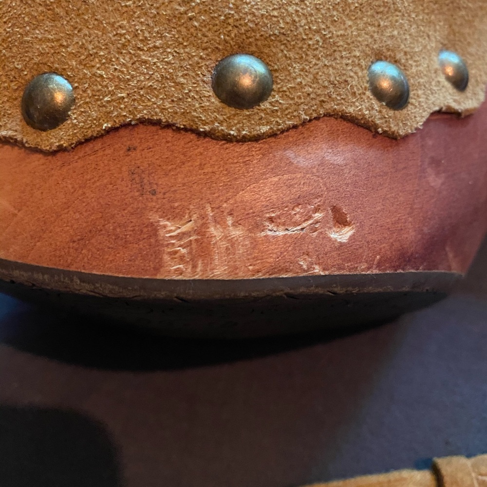 SOLD💔FLOGG mustard suede Demi wooden platform shoe 8.5 - Picture 6 of 11